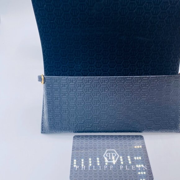 Philipp Plein Sunglasses Case Set, Black Suede Leather, Gold Chain, Boxed, Cloth